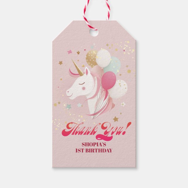 Magic 1st Birthday Unicorn Presentetikett (Framsidan)