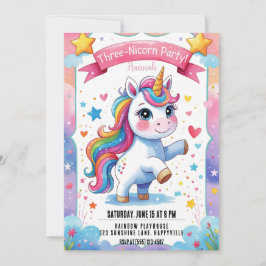 Magic 3rd Birthday Unicorn |Rainbow Three nicorn Inbjudningar