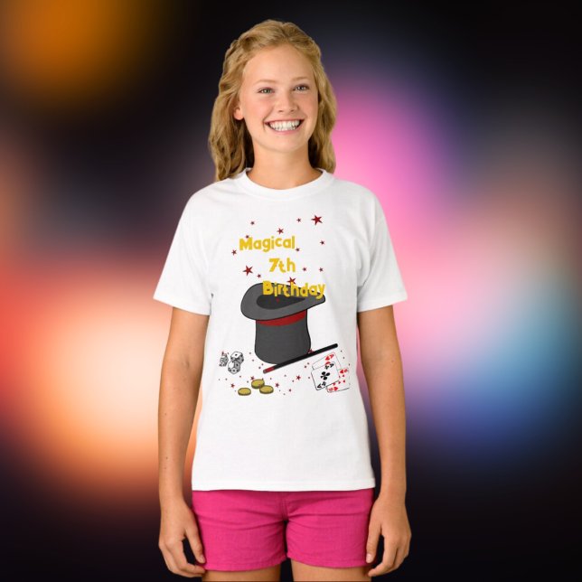 Magic 7:e Birthday Temaparty T Shirt (Magical 7th Birthday Theme Party T-Shirt, Magic Show Honor Guest T-shirt)