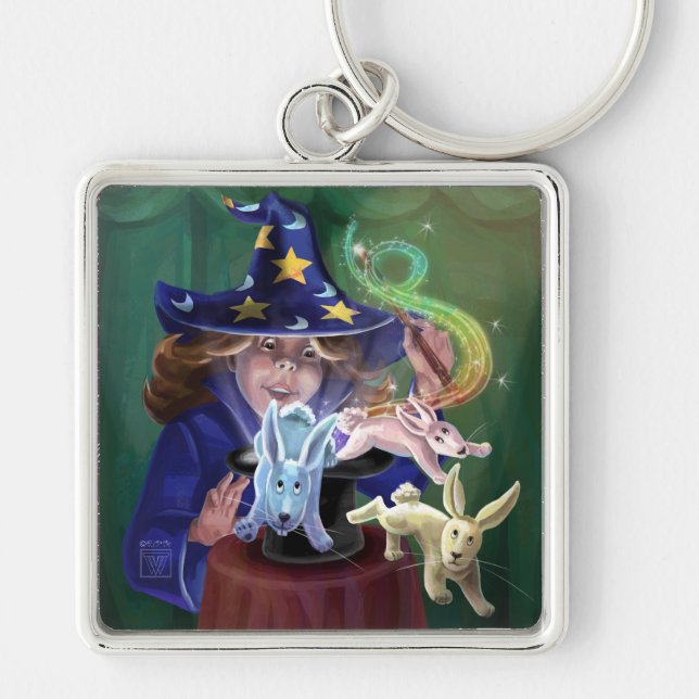 Magic Act Fyrkantig Silverfärgad Nyckelring (Framsidan)