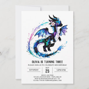 Magic Adsible Dragon Digital Girl Birthday Inbjudningar