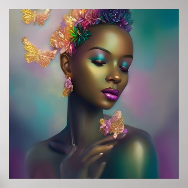 Magic African Rainbow Butterfly Woman Poster (Framsidan)