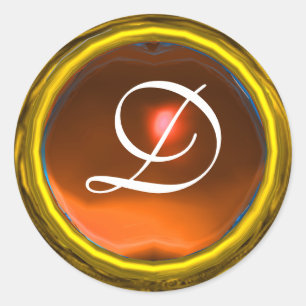 MAGIC AGATE MONOGRAM-orange med skarp pulserande g Runt Klistermärke