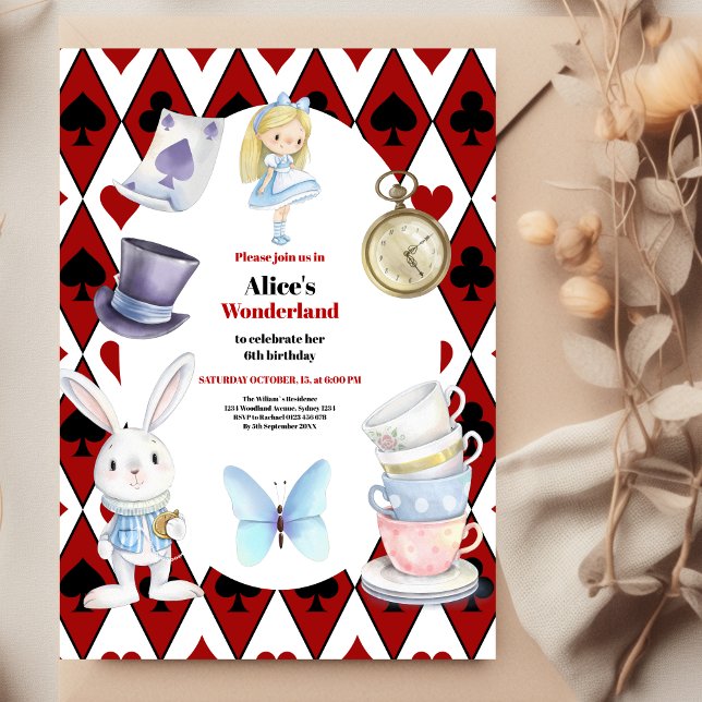 Magic Alice i Wonderland Birthday Inbjudningar (Skapare uppladdad)
