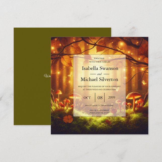 Magic Amber Forest Fairytale Bröllop Inbjudningar (Fram/baksida)