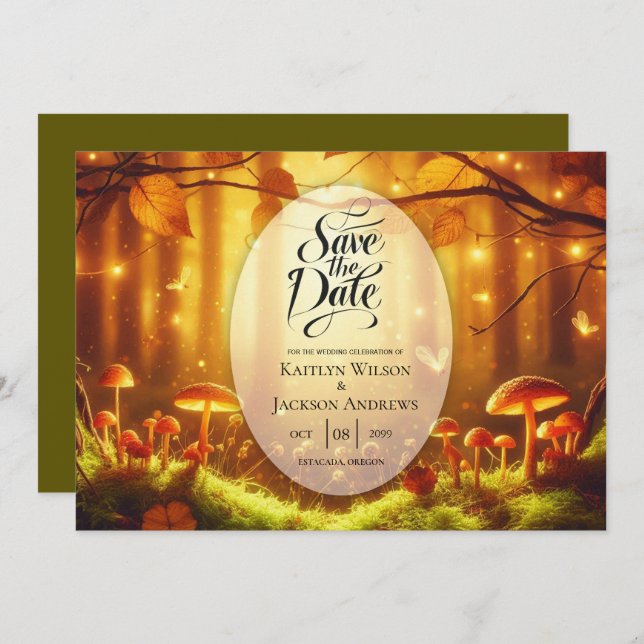 Magic Amber Forest Fairytale Bröllop Spara Datumet (Fram/baksida)