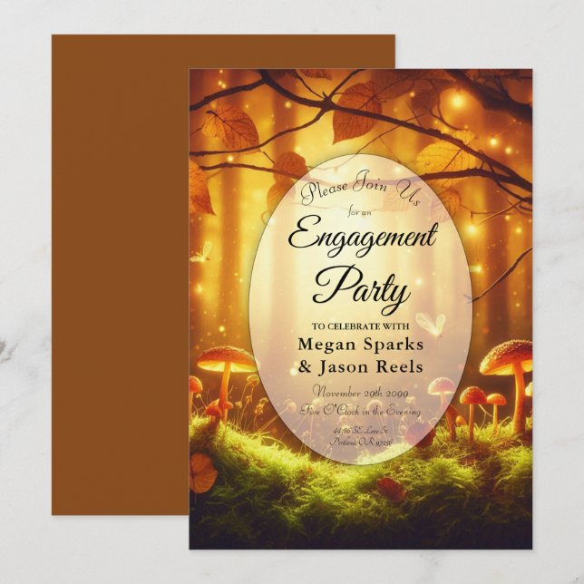 Magic Amber Forest Fairytale Förlovningsfest Inbjudningar (Fram/baksida)