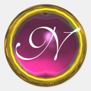 MAGIC AMETHYST MONOGRAM, stark, levande rosa Runt Klistermärke