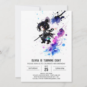 Magic Anpassningsbar Ninja Digital Girl Birthday Inbjudningar