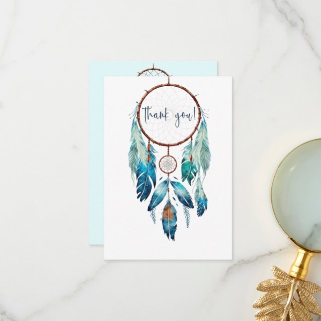 Magic Aquamarine Dreamcatcher Baby Shower Tack Kort (Fram/Back In Situ)