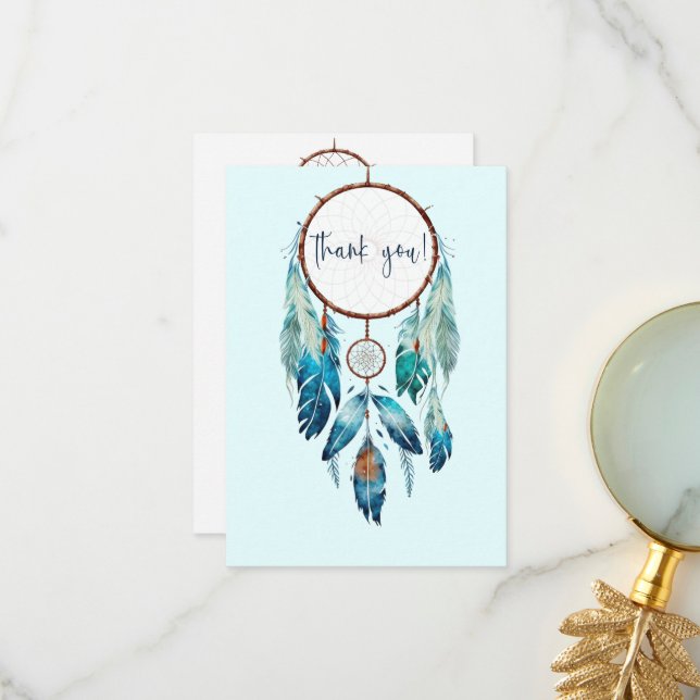 Magic Aquamarine Dreamcatcher Baby Shower Tack Kort (Fram/Back In Situ)