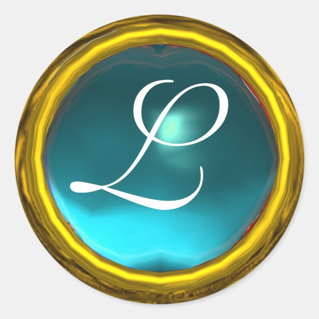 MAGIC AQUAMARINE MONOGRAM, ljusblå Runt Klistermärke (Framsida)