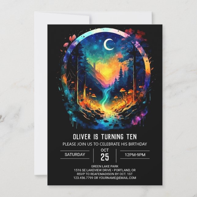 Magic Äventyr Awaits Grove Birthday Inbjudningar (Framsida)