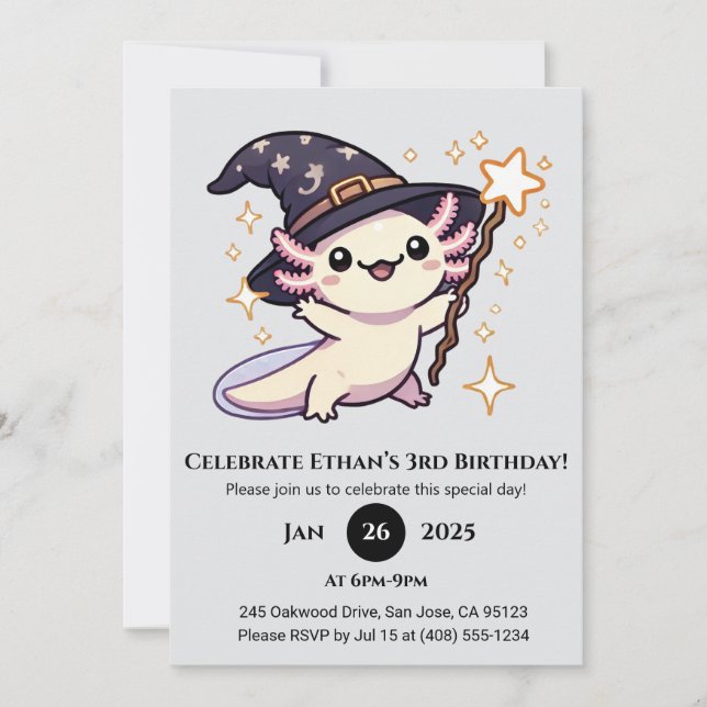 Magic Axolotl Wizard Birthday Inbjudningar (Framsida)
