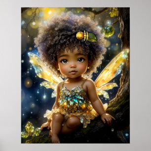 Magic Baby African American Fairy i Träd Poster