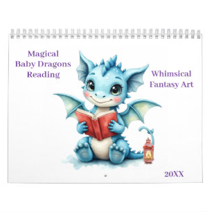 Magic Baby Dragons Reading Whimsical Fantasy Art Kalender