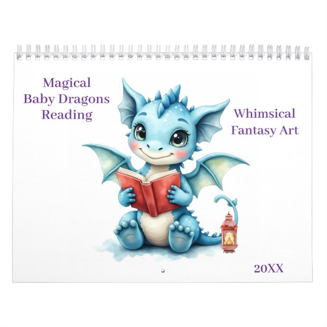 Magic Baby Dragons Reading Whimsical Fantasy Art Kalender (Omslag)