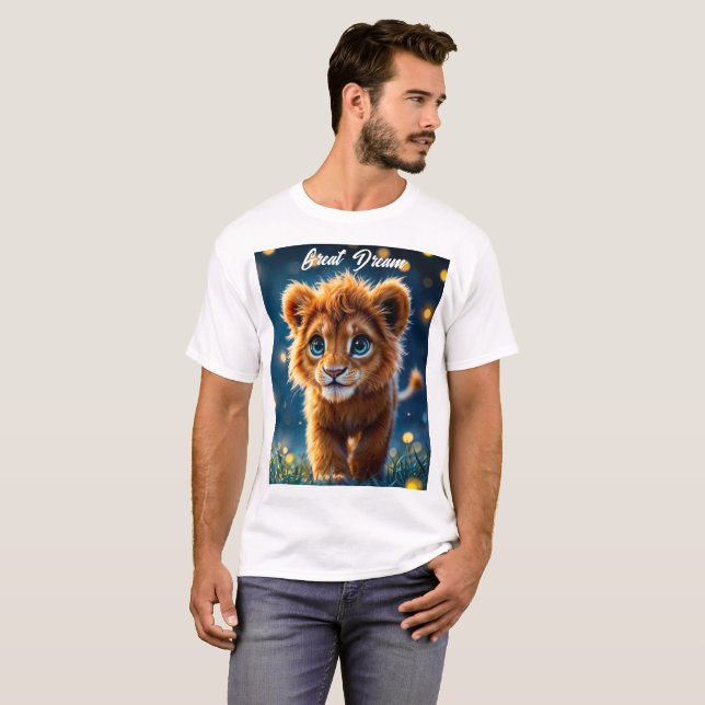 Magic baby lejon går i en fantasi t shirt (Hel framsida)