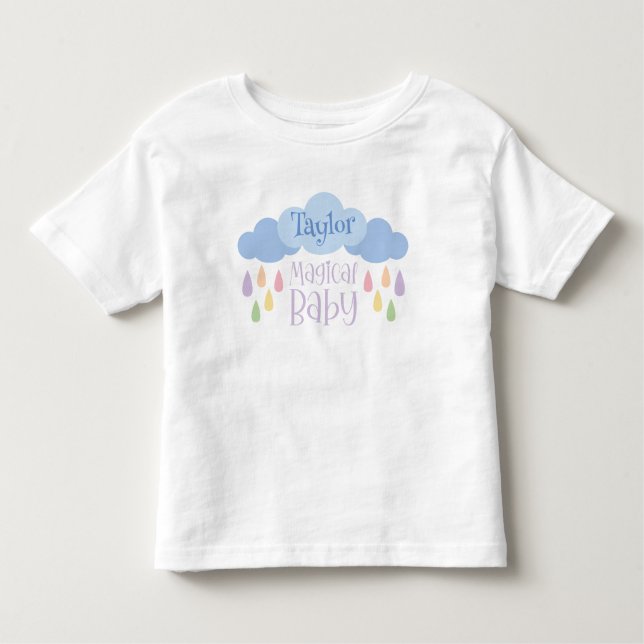 Magic Baby Pastel Rain & Cloud Custom Name Baby T Shirt (Framsida)