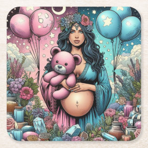 Magic Baby Shower   Gender-visning Underlägg Papper Kvadrat