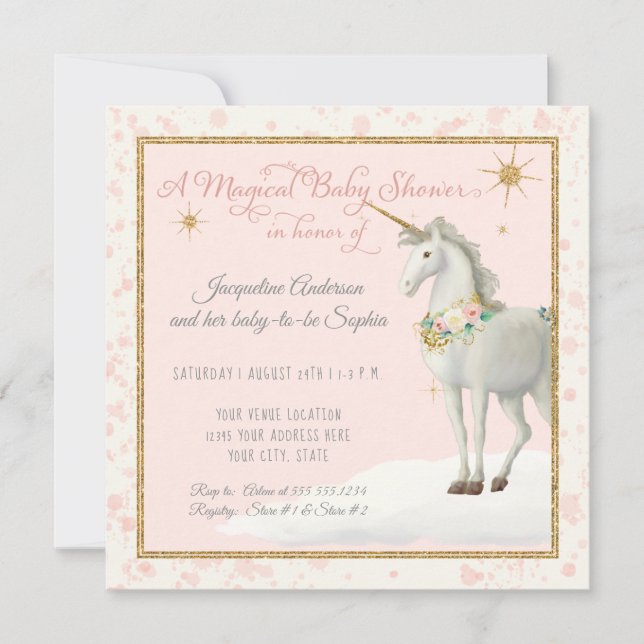 Magic Baby Shower Unicorn Cloud Star Boho Blommigt Inbjudningar (Framsida)