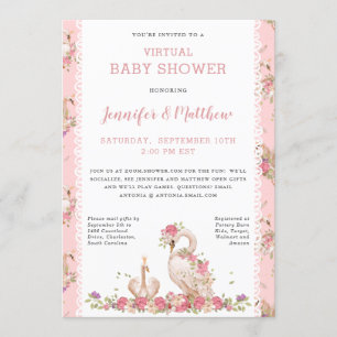 Magic Baby Svan Princess Rosa Blommigt Baby Shower Inbjudningar