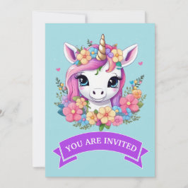 Magic Baby Unicorn med Flowers Inbjudningar