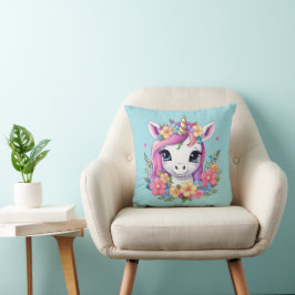 Magic Baby Unicorn med Flowers Kudde