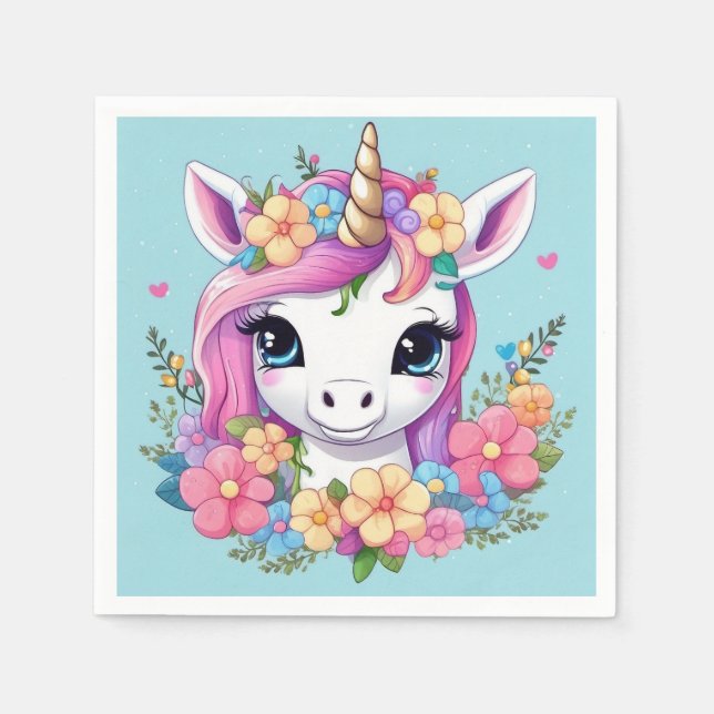 Magic Baby Unicorn med Flowers Pappersservett (Framsidan)