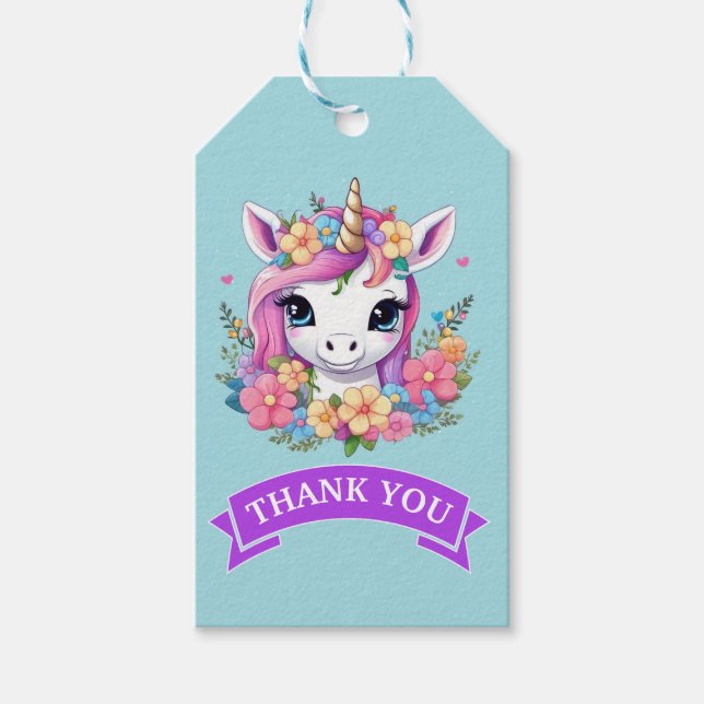 Magic Baby Unicorn med Flowers Presentetikett (Framsidan)