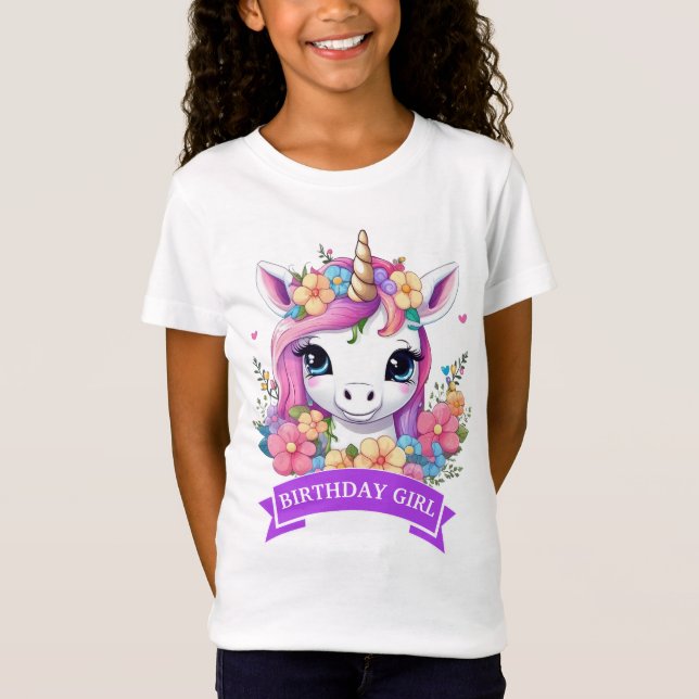 Magic Baby Unicorn med Flowers T Shirt (Framsida)