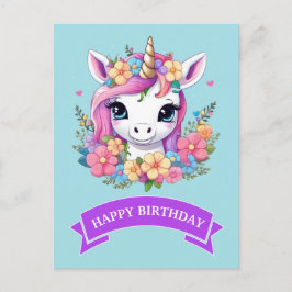 Magic Baby Unicorn med Flowers Vykort