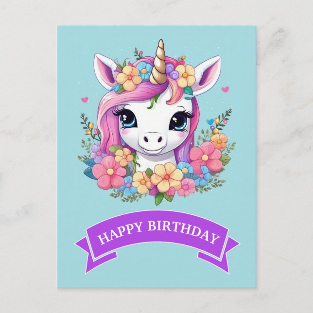 Magic Baby Unicorn med Flowers Vykort (Framsida)