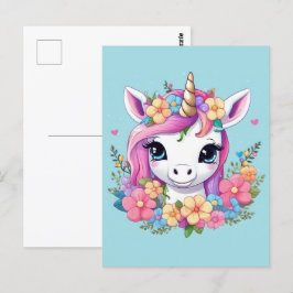 Magic Baby Unicorn med Flowers Vykort