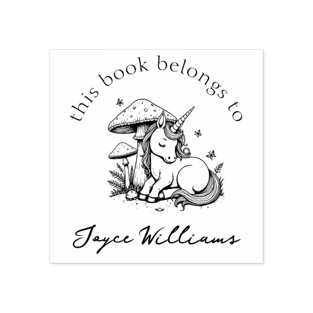 Magic Baby Unicorn Toadstool & Butterflies Bok Stämpel (Tryck)