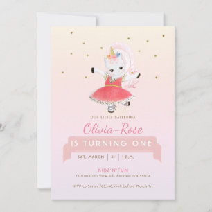 Magic Ballerina Unicorn Rainbow Girl Birthday Inbjudningar