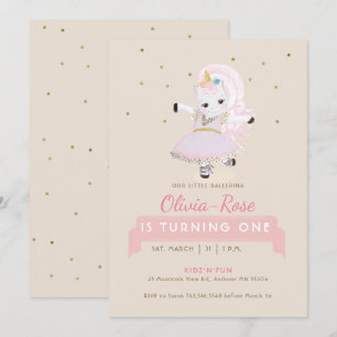 Magic Ballerina Unicorn  Ro Girl Birthday Inbjudningar