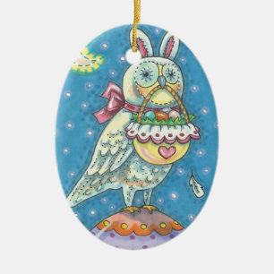 MAGIC BARN UGGLA, PÅSKÄGG BASKET, BIRD Dated 2020 Julgransprydnad Keramik