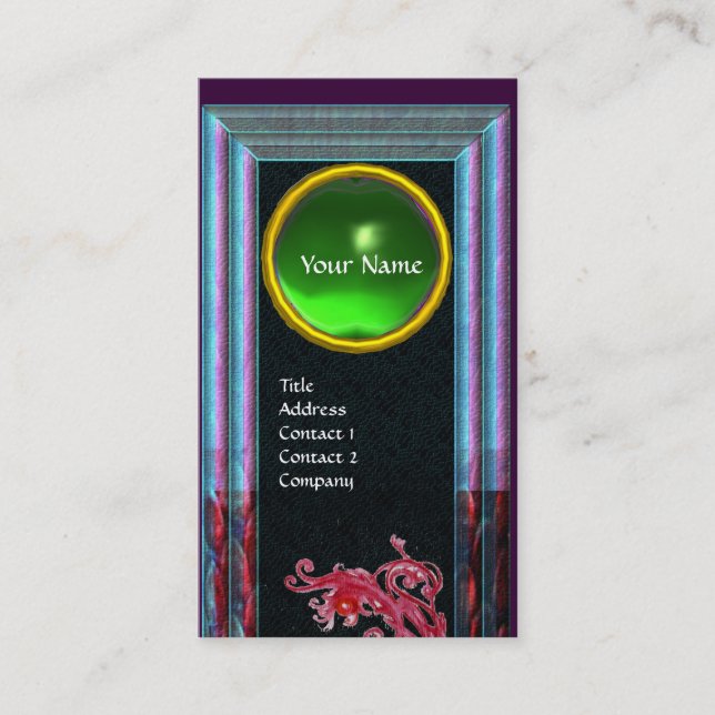 MAGIC BERRIES GRÖNT EMERALD MONOGRAM, svart blått Visitkort (Framsida)