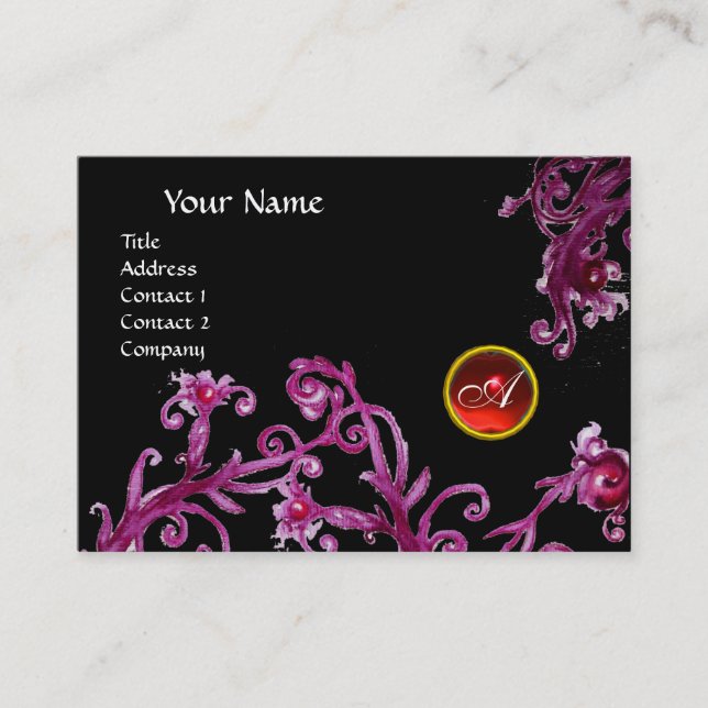 MAGIC BERRIES MONOGRAM black gem red Visitkort (Framsida)
