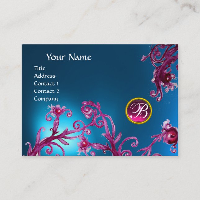 MAGIC BERRIES MONOGRAM, Blue Sapphire, ruby rosa Visitkort (Framsida)