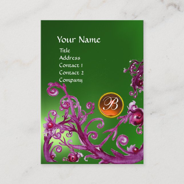 MAGIC BERRIES MONOGRAM GEM emerald grönt orange Visitkort (Framsida)