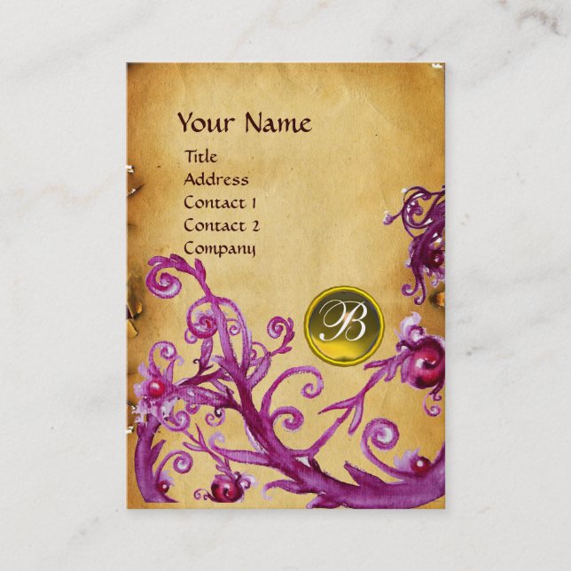 MAGIC BERRIES MONOGRAM GEM-gult mörk Visitkort (Framsida)