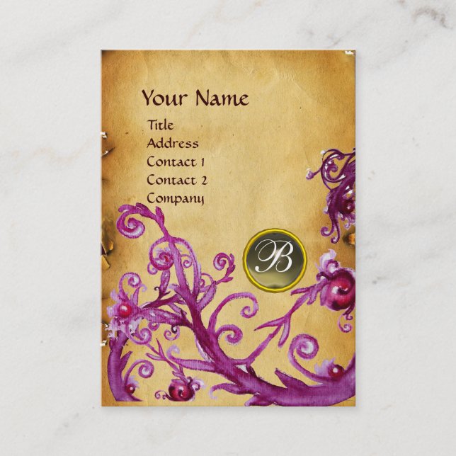 MAGIC BERRIES MONOGRAM GEM parchment grått Visitkort (Framsida)