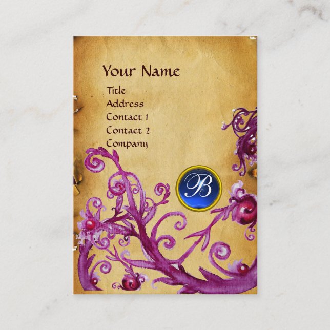 MAGIC BERRIES MONOGRAM GEM-parchment mörk blått Visitkort (Framsida)