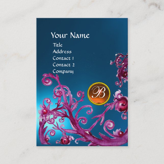 MAGIC BERRIES MONOGRAM GEM sapphire blue orange Visitkort (Framsida)