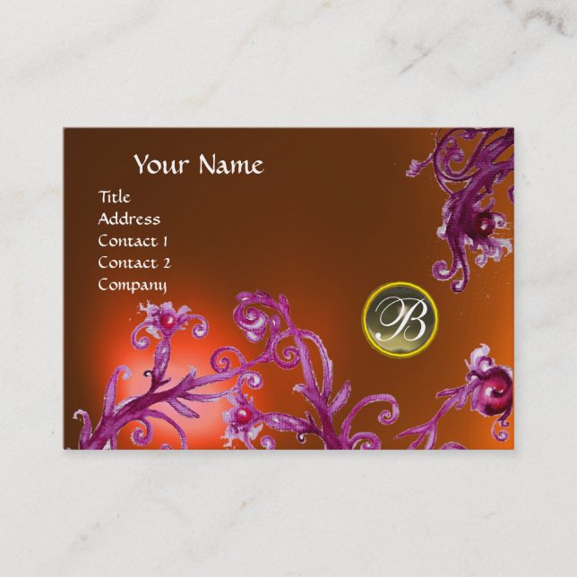 MAGIC BERRIES MONOGRAM, Grått Agate topaz orange Visitkort (Framsida)