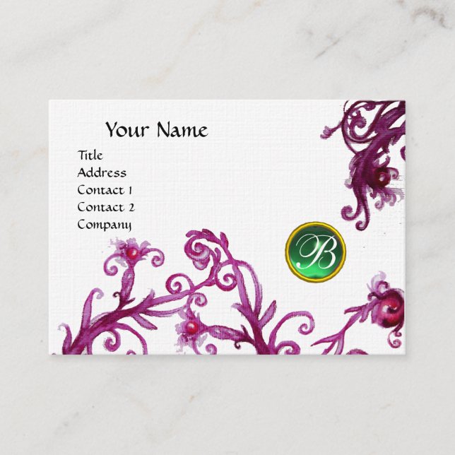 MAGIC BERRIES MONOGRAM jade grönt linen Visitkort (Framsida)