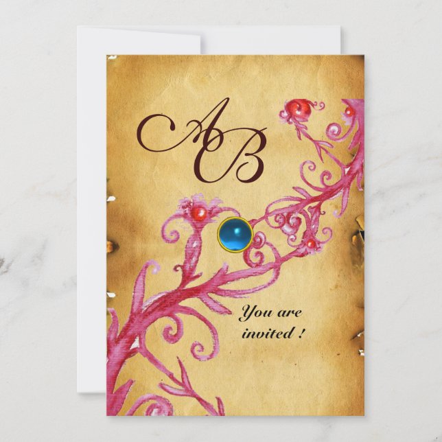 MAGIC BERRIES MONOGRAM Parchment Blue Sapphire Inbjudningar (Framsida)