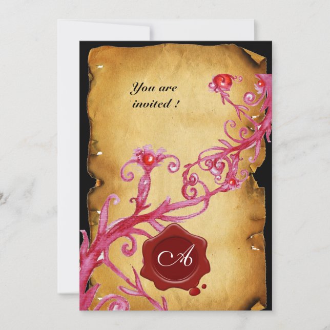 MAGIC BERRIES MONOGRAM,Red Vax Seal Lila Swirls Inbjudningar (Framsida)